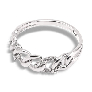 Sterling Silver Curb chain style Ring setting with Cubic Zirconia, 925