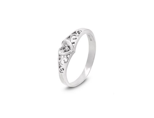 10K Romantic Heart  Cut White Gold Ring with Filigree Detailing