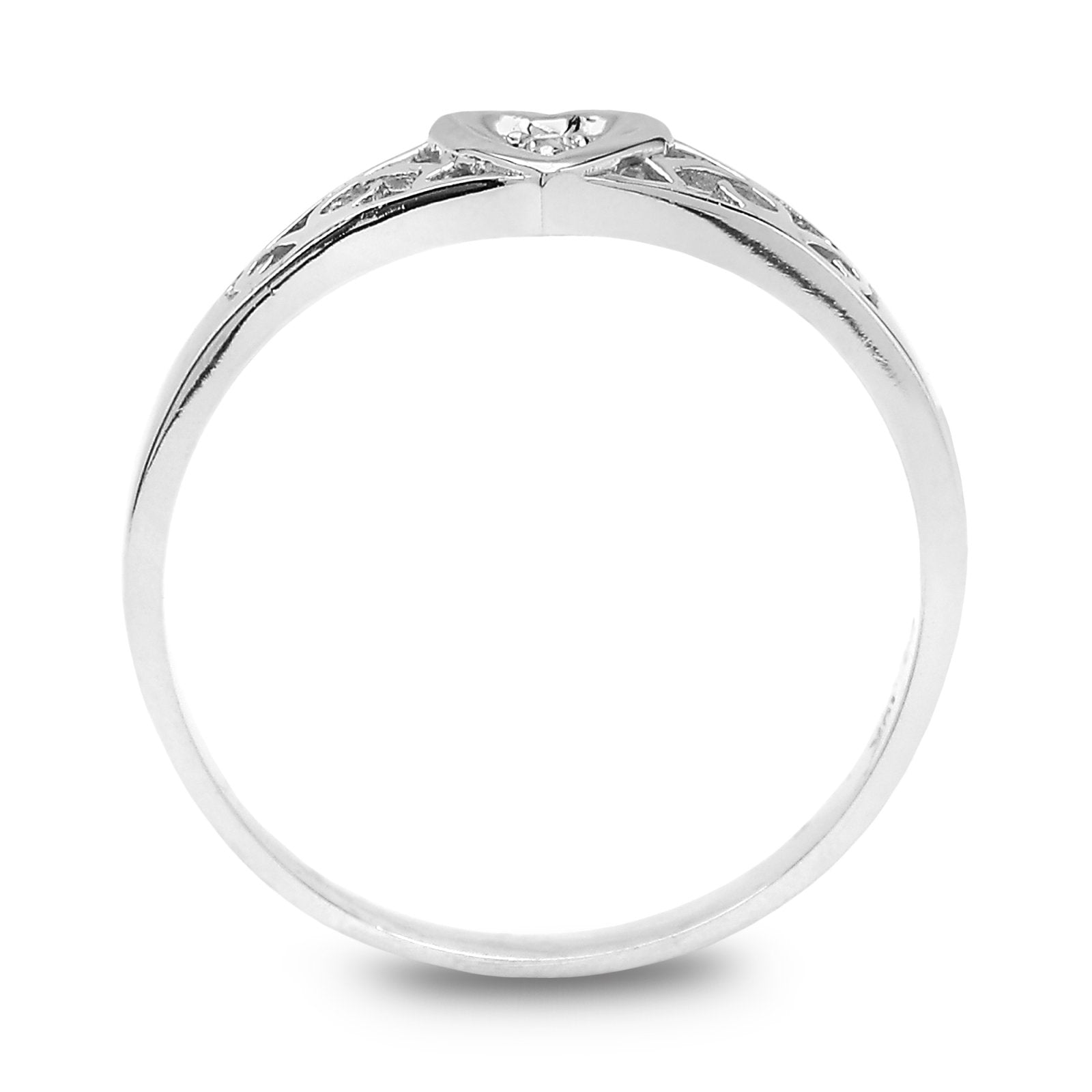 Romantic Heart-Cut White Gold Ring with Filigree Detailing, 10k