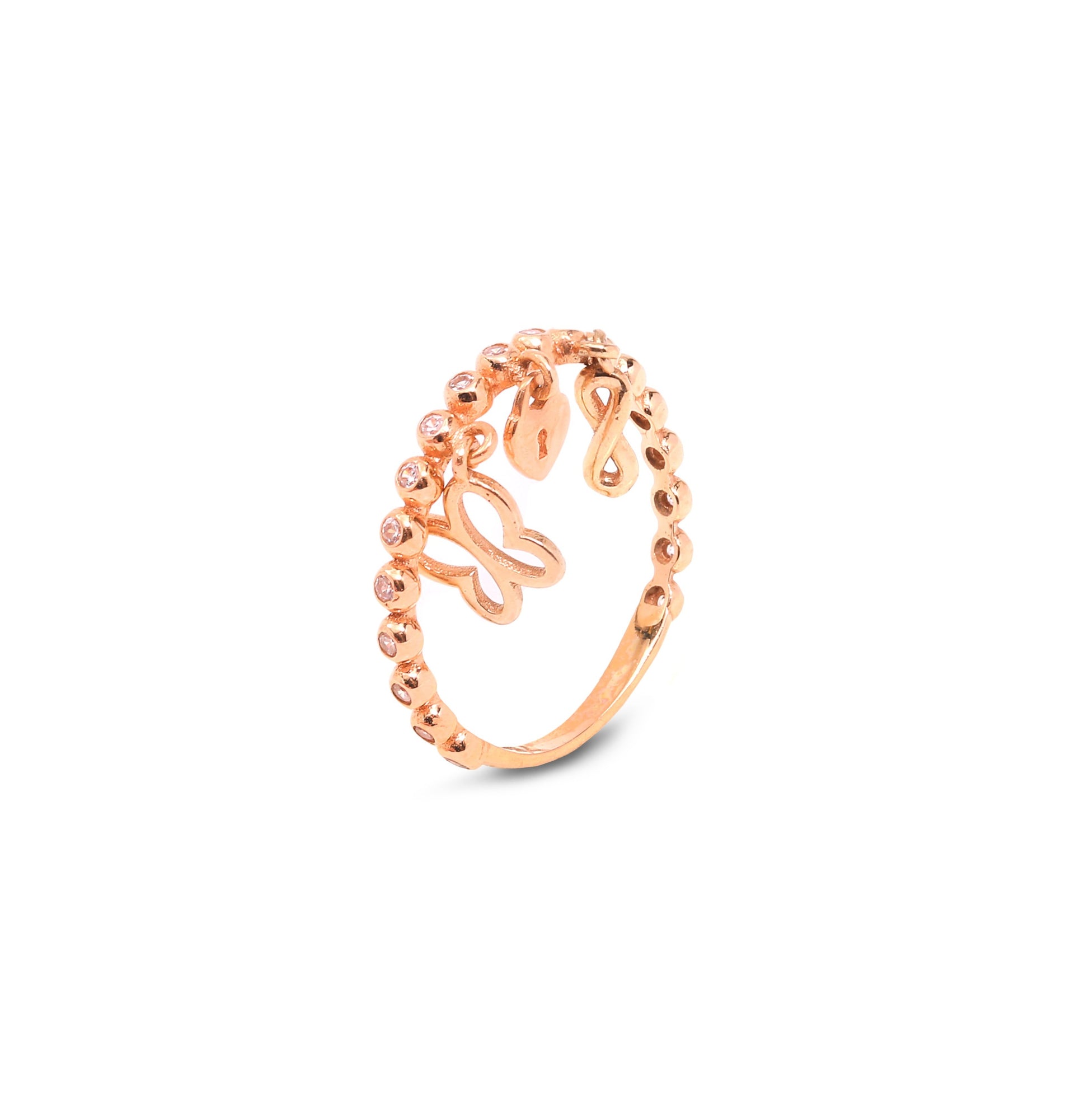 18K Yellow Gold Ring with Charms Hanging