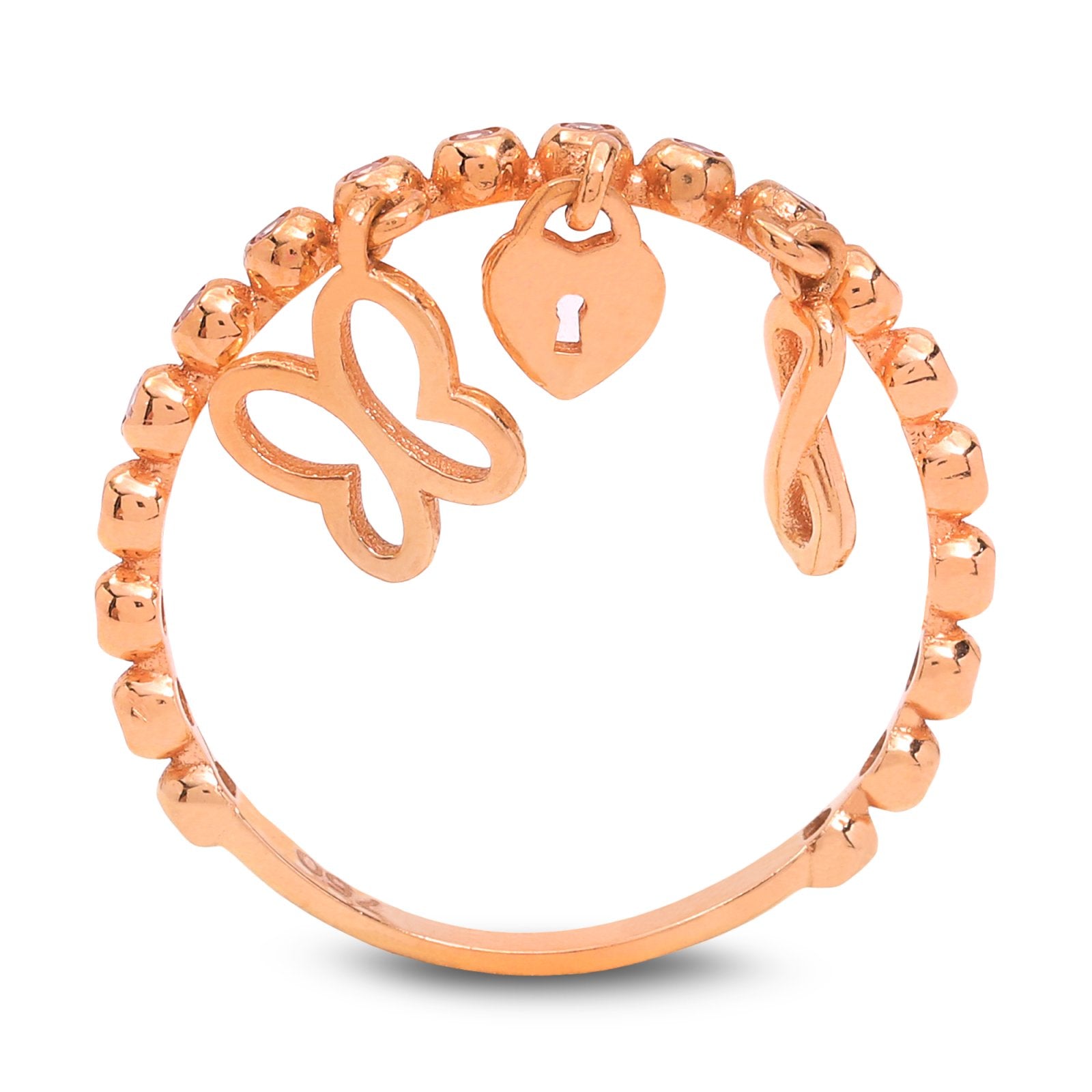Yellow Gold Ring with three charms hanging, 18k, 2.2gr