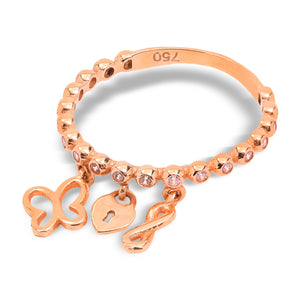 Yellow Gold Ring with three charms hanging, 18k, 2.2gr