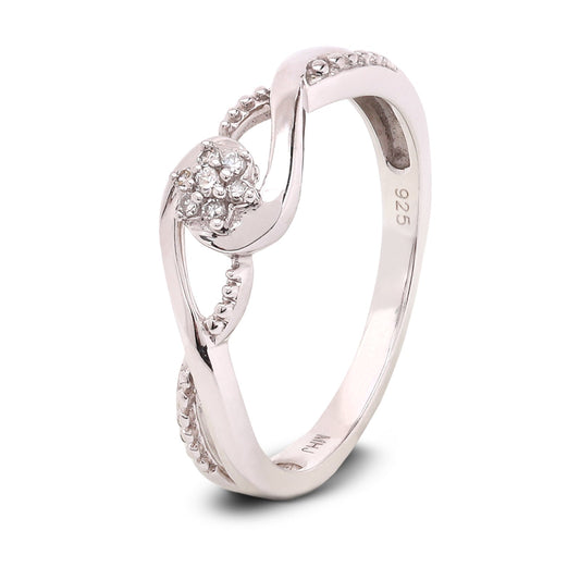 9255 Sterling Silver  Diamond Flower Style Ring