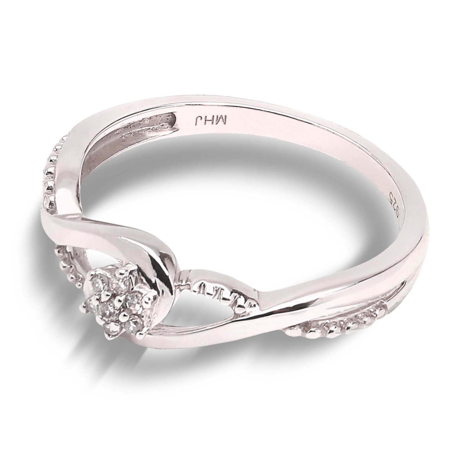Sterling Silver Flower Style Ring setting with 5 Cubiz Zirconia, 925
