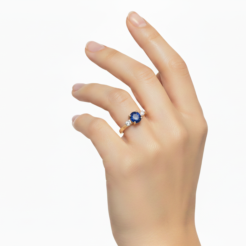 10K Yellow Gold with Diamond Accents Sapphire Ring