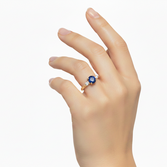 10K Yellow Gold with Diamond Accents Sapphire Ring