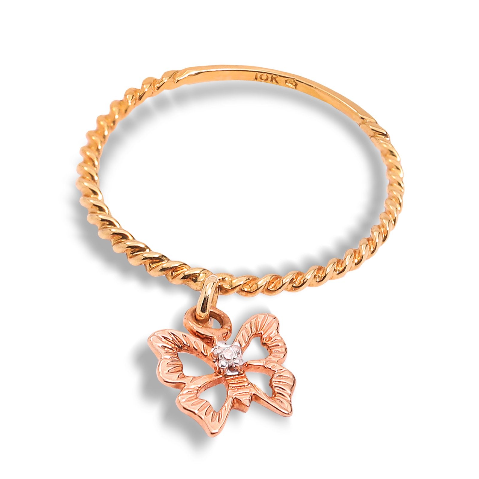 Yellow Gold Ring with one Butterfly charm dangling, 18k
