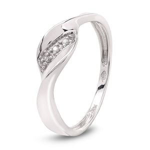 Elegant Wave White Gold Ring setting with Three Diamonds, 14k