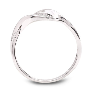 Elegant Wave White Gold Ring setting with Three Diamonds, 14k