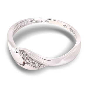 Elegant Wave White Gold Ring setting with Three Diamonds, 14k