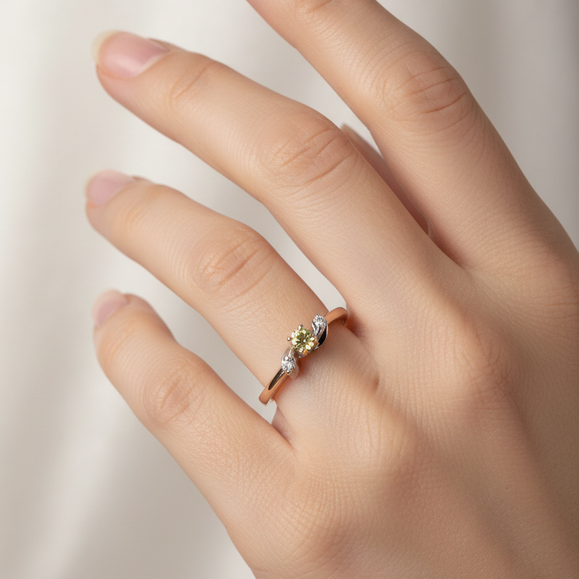 10K Golden Blossom Ring with Peridot and Diamond Accents
