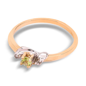 Golden Blossom Ring with Peridot and Diamond Accents, 10k