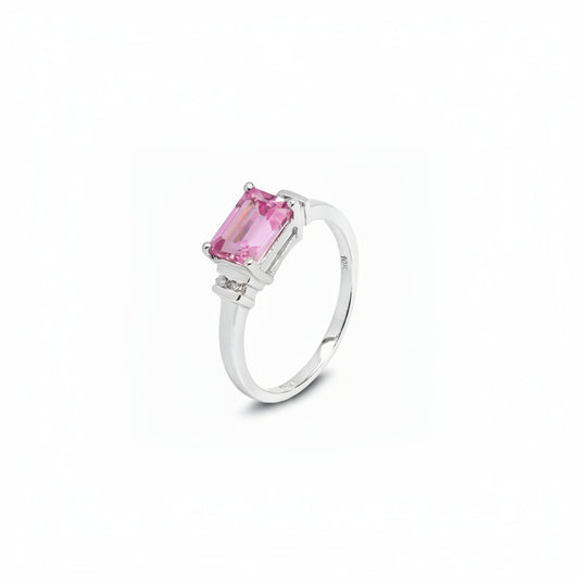 10K White Gold Emerald-Cut Pink Topaz Diamond Accent Ring