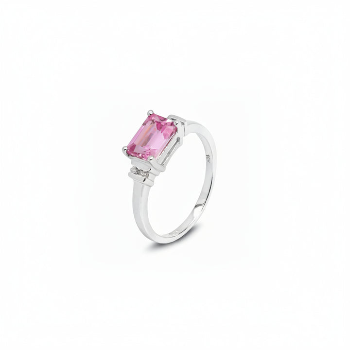 10K White Gold Emerald-Cut Pink Topaz Diamond Accent Ring