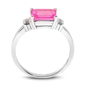 10K White Gold Emerald Cut Pink Topaz Ring with Diamond Accents