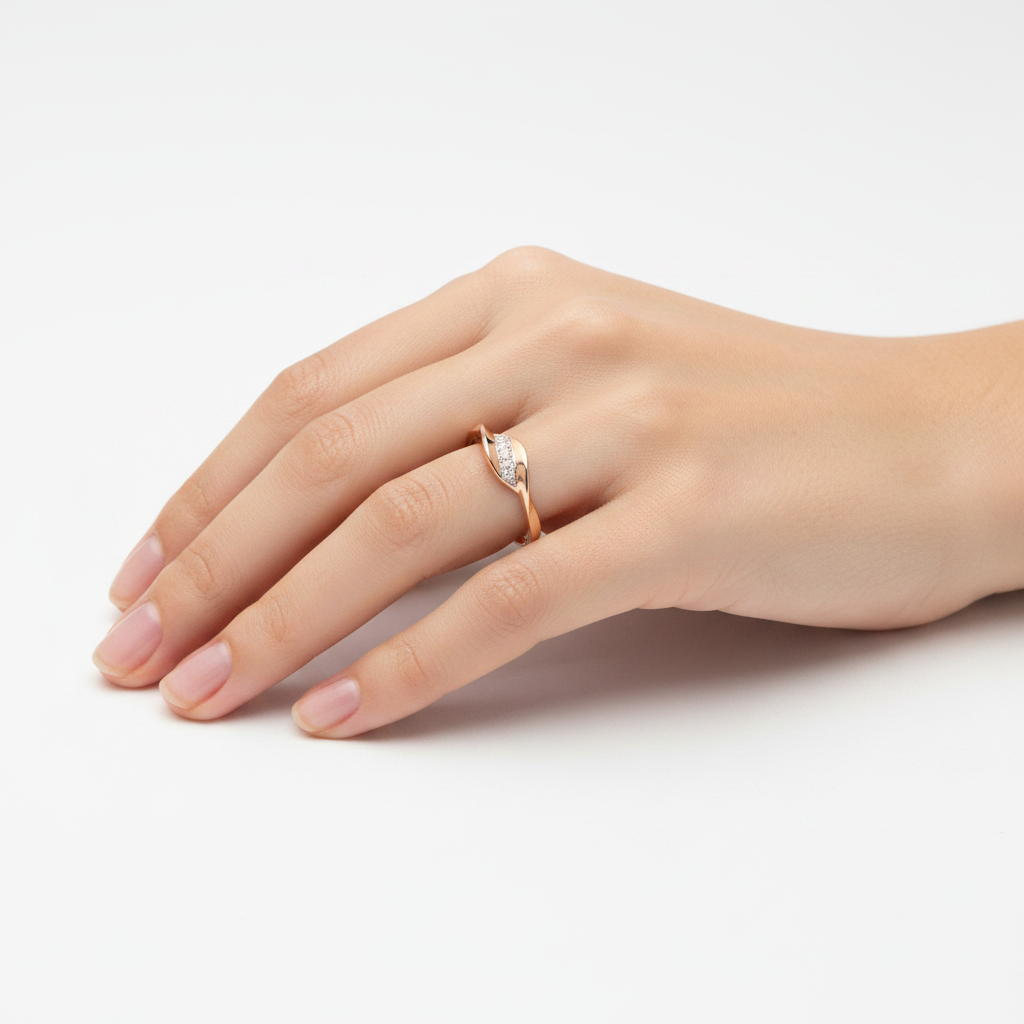 10K Yellow Gold with Diamonds Elegant Wave Ring