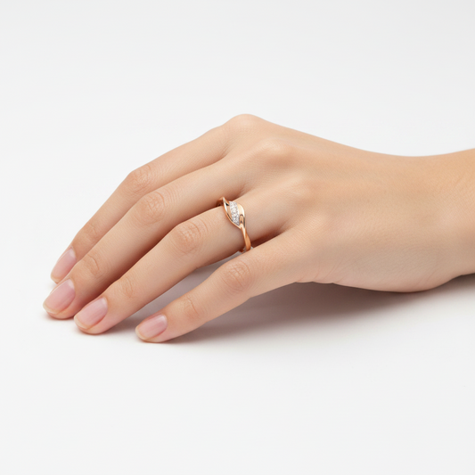 10K Yellow Gold with Diamonds Elegant Wave Ring