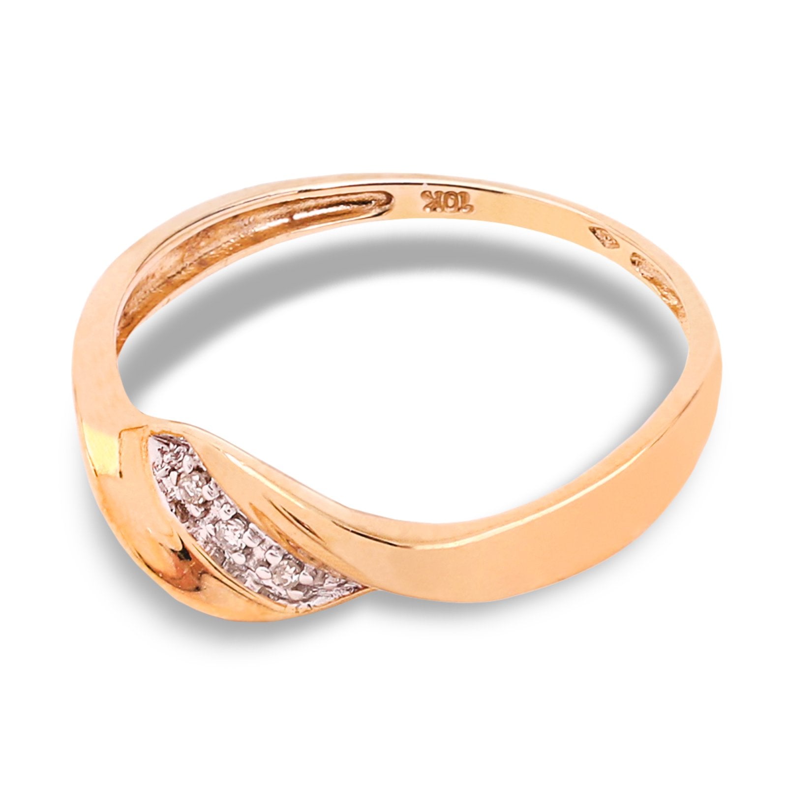 Elegant Wave Yellow Gold Ring setting with Three Diamonds, 10k
