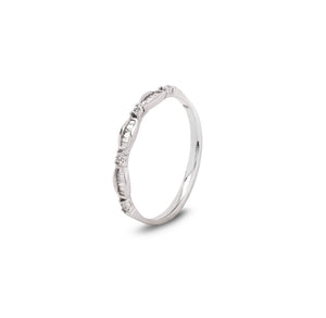 10K White Gold Band with Baguette and Round Diamond Accents