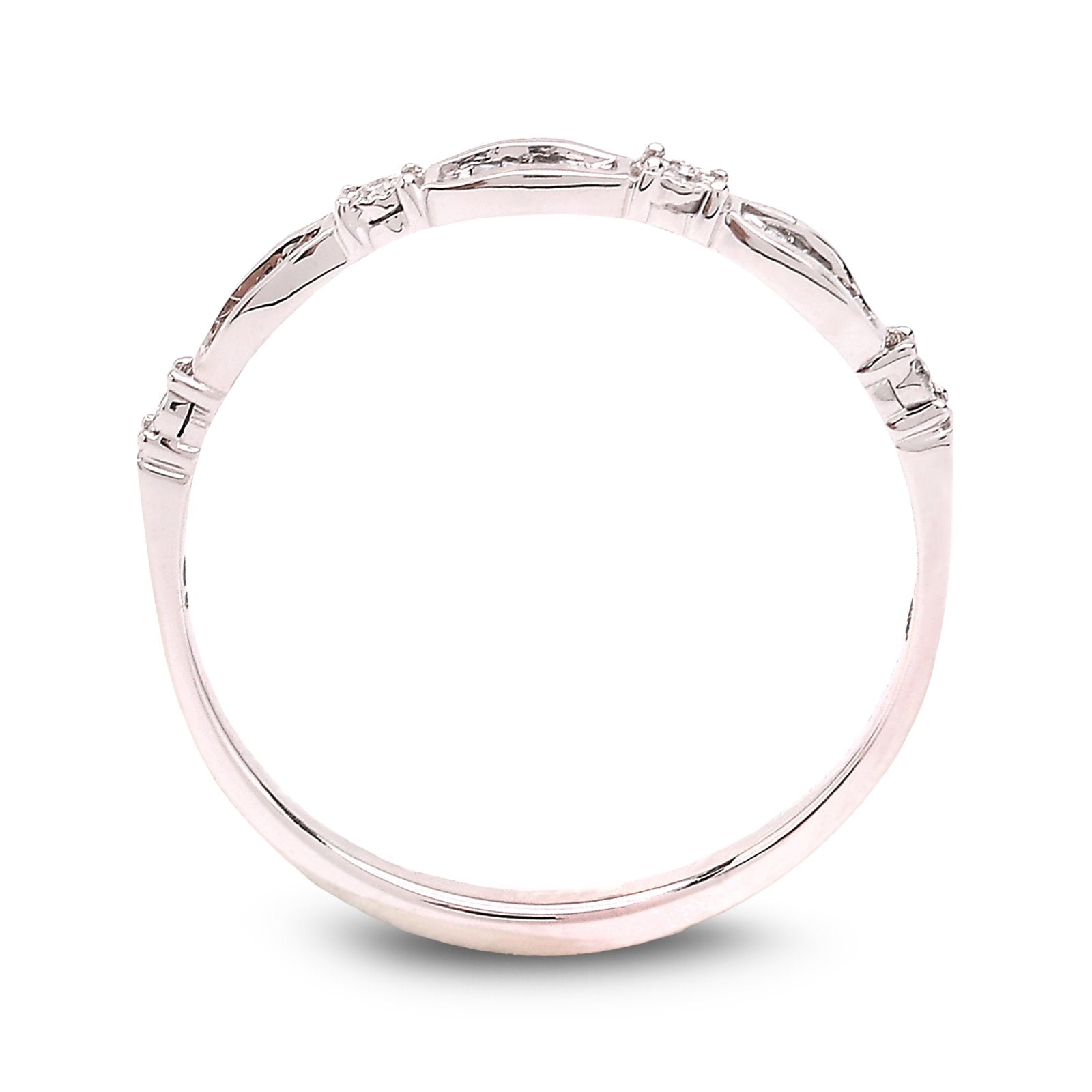 Slim White Gold Band with Baguette and Round Diamond Accents, 10k