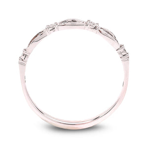 10K White Gold Band with Baguette and Round Diamond Accents