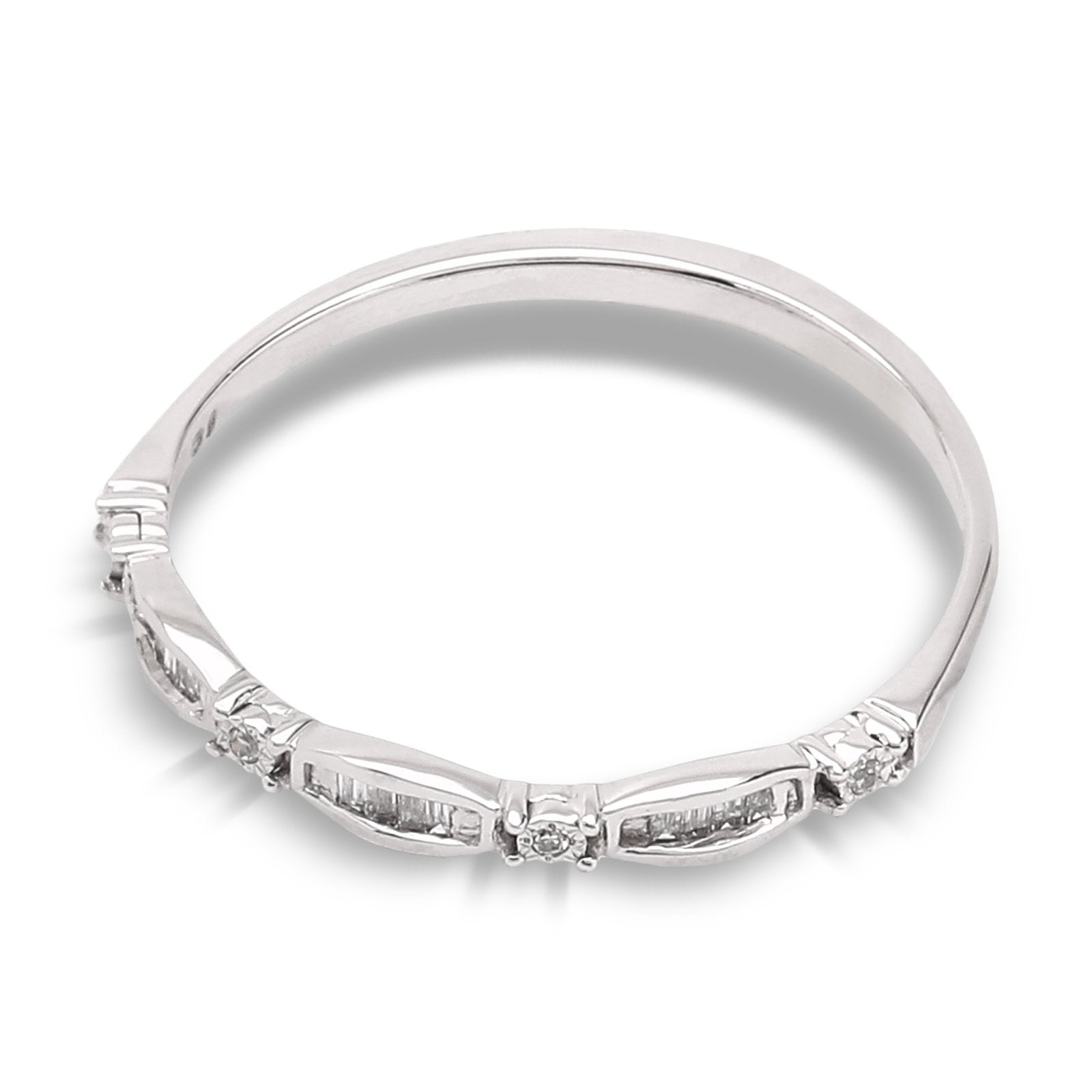 Slim White Gold Band with Baguette and Round Diamond Accents, 10k