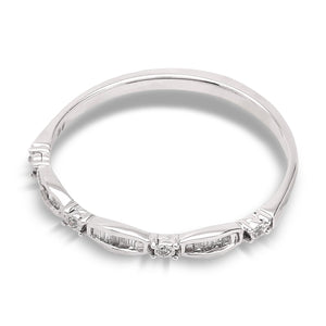 Slim White Gold Band with Baguette and Round Diamond Accents, 10k
