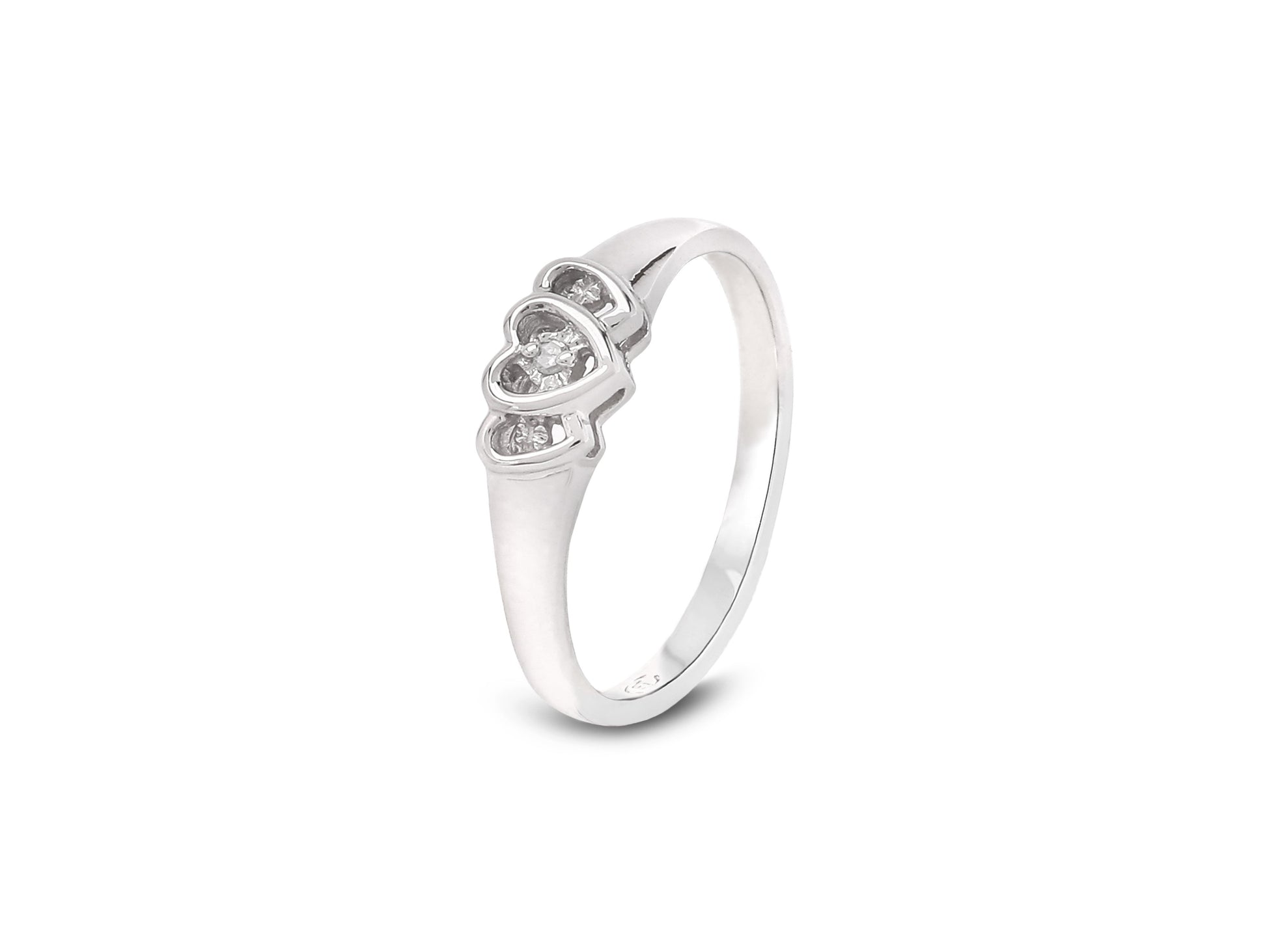 10K Triple Heart Diamond Ring in White Gold