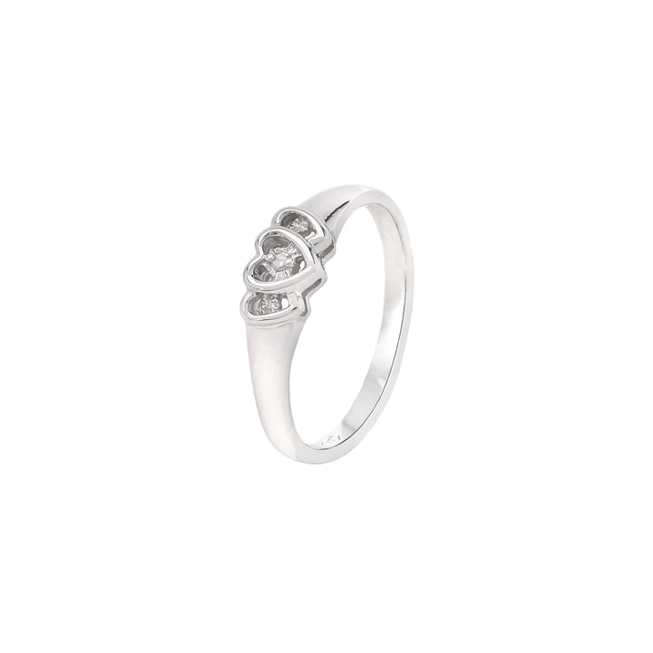 10K White Gold Triple Heart Diamond Ring