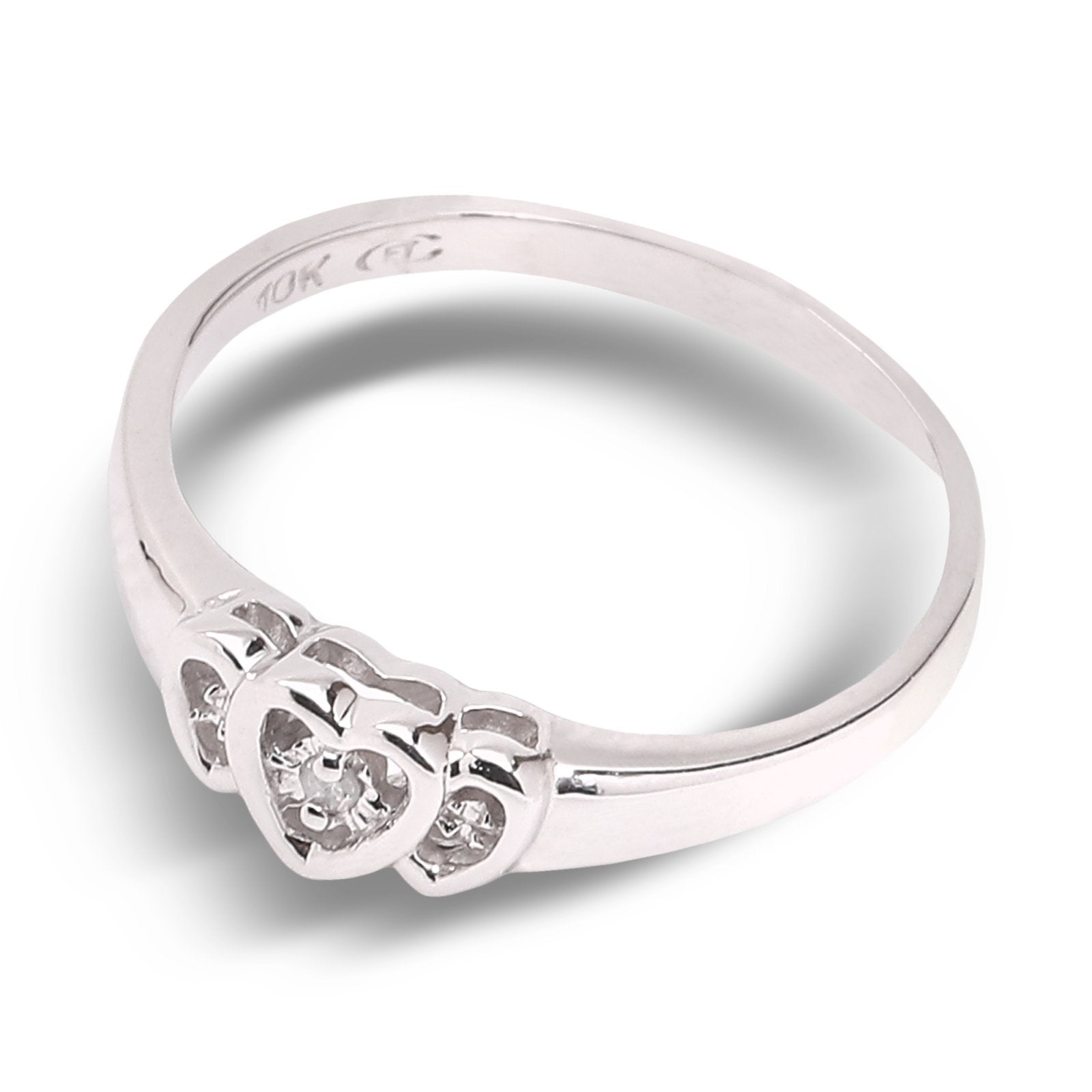 Triple Heart Diamond Ring in White Gold, 10k
