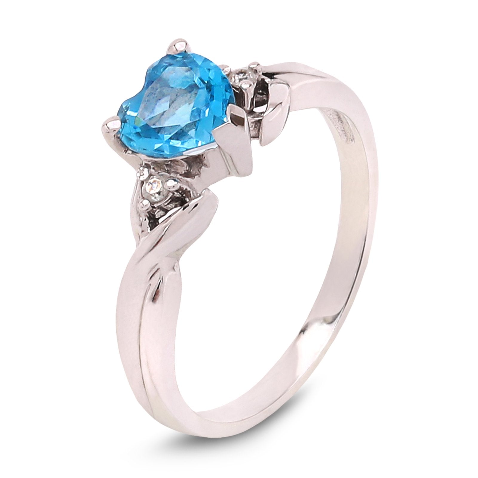 Ocean Heart Blue Topaz Ring in White Gold, 10k