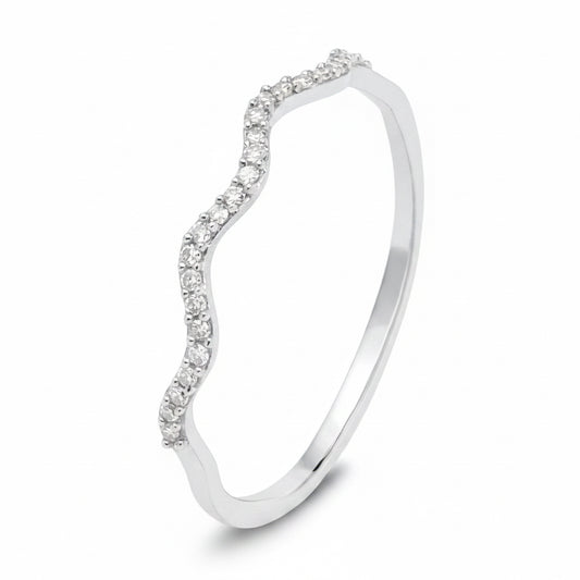 10K White Gold Wave Diamond Stacking Ring set with 25 Round Diamonds