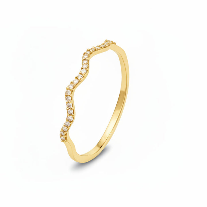 10K Yellow Gold Wave 25 Diamond Stacking Ring