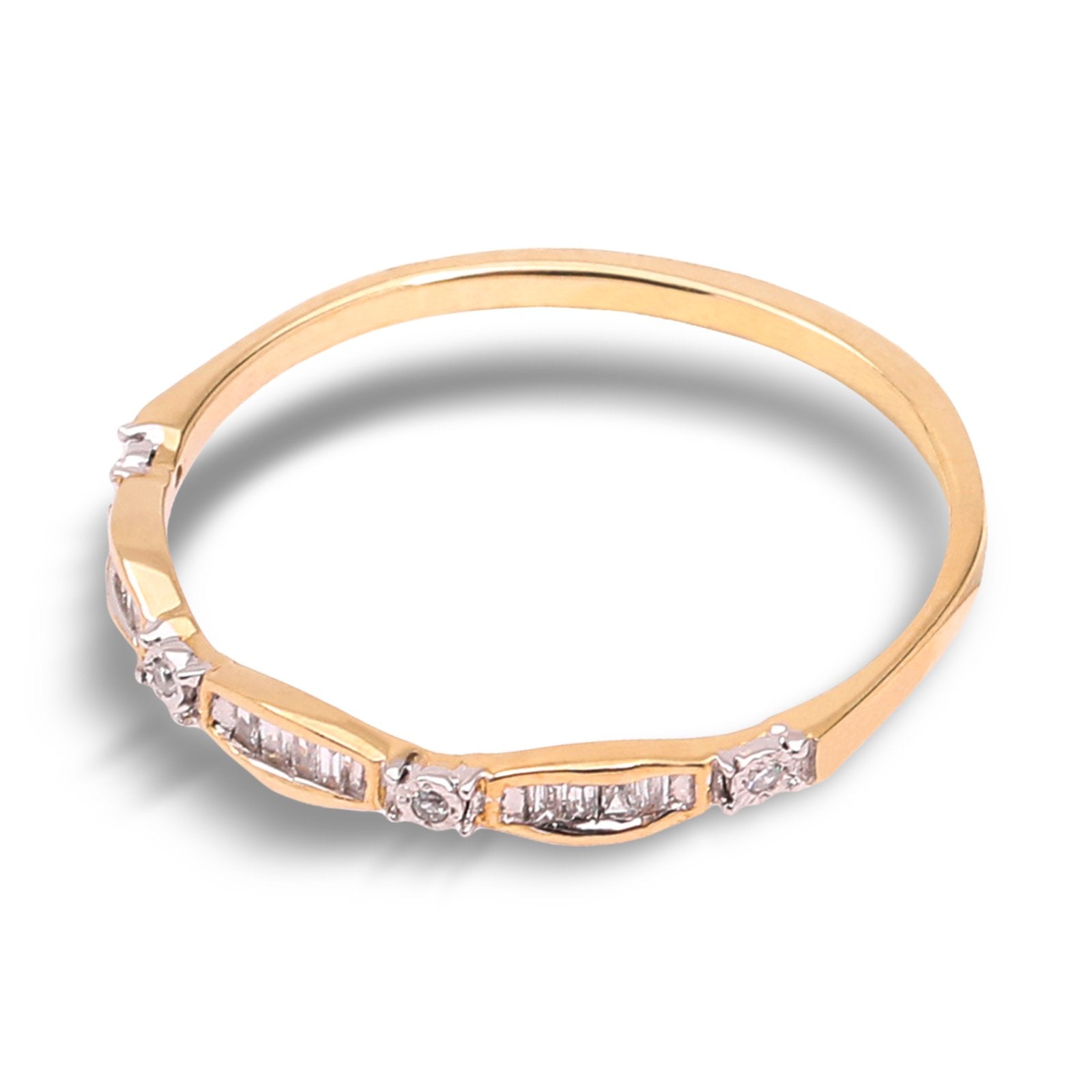 Slim Yellow Gold Band with Baguette and Round Diamond Accents, 10k