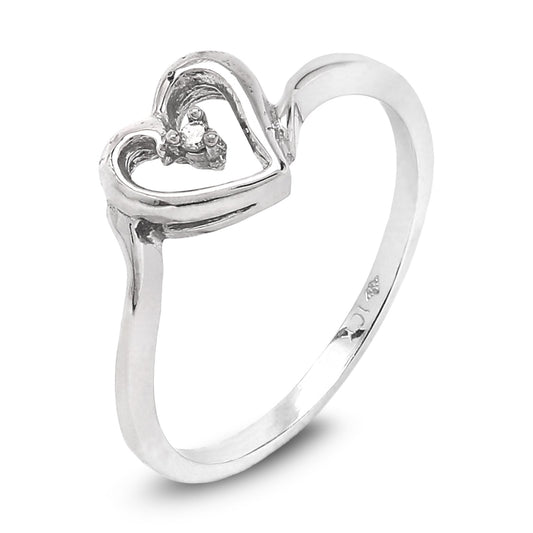 White Gold Ring with Heart Setting and Small Diamond, 10k, 1.64gr