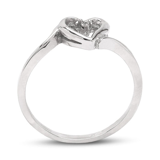 White Gold Ring with Heart Setting and Small Diamond, 10k, 1.64gr