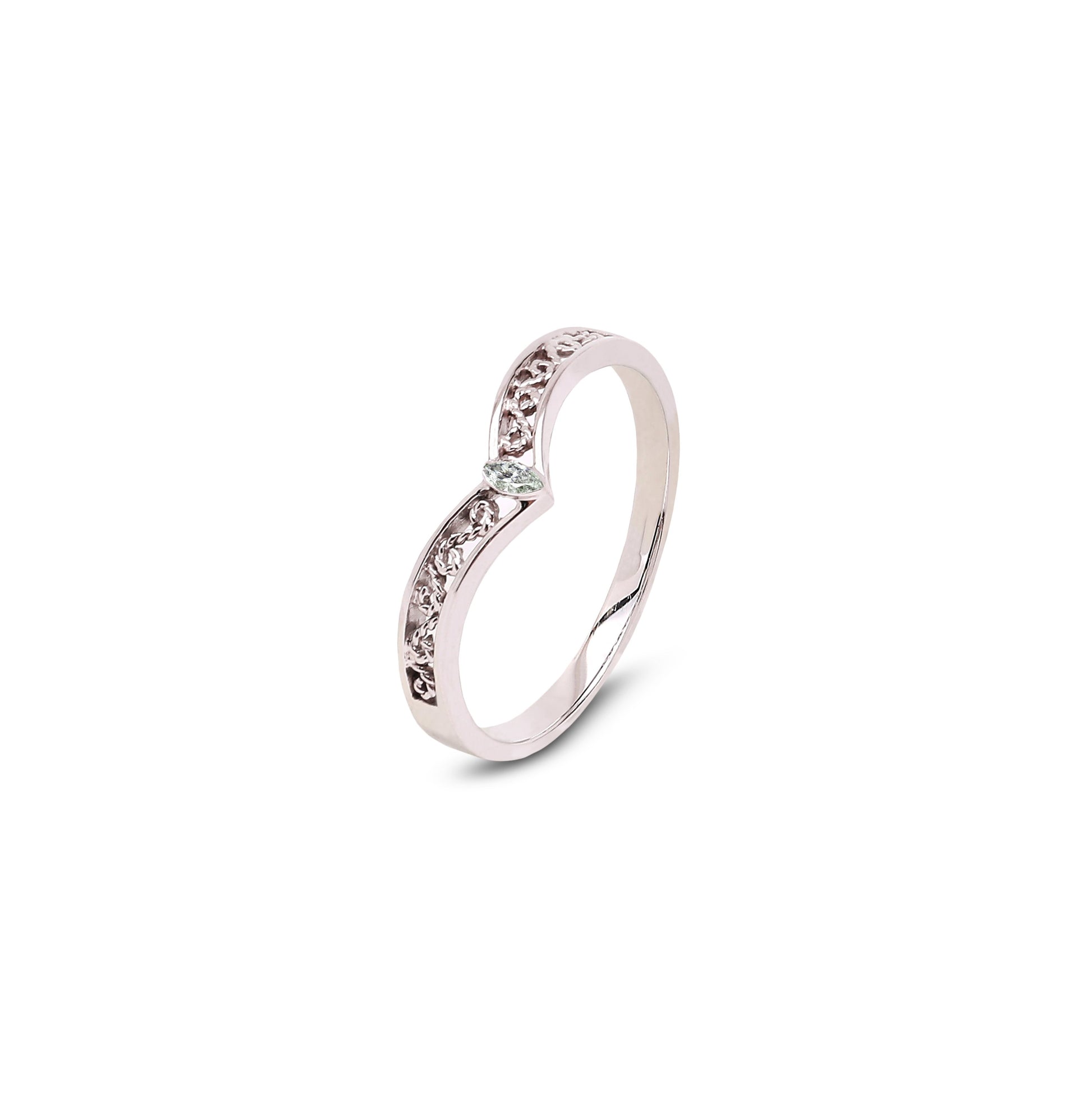 10K Lace White Gold Ring with Marquise Diamond TDW:0.05ct