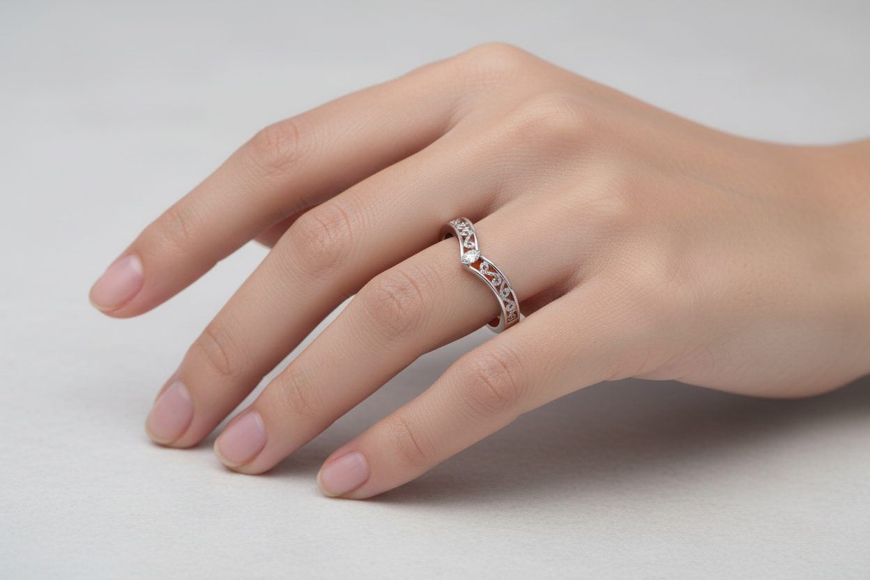 10K Lace White Gold Ring with Marquise Diamond TDW:0.05ct