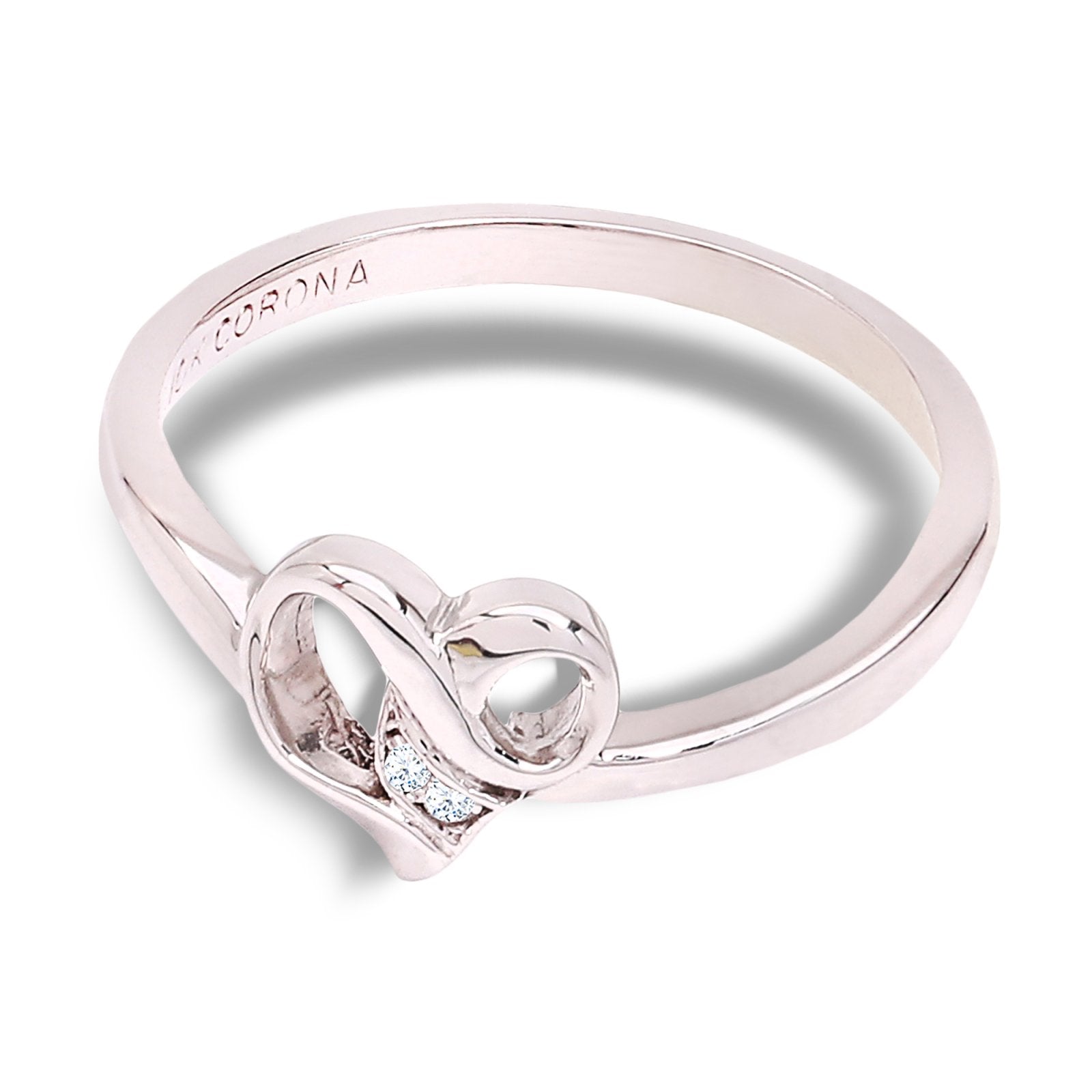 White Gold Heart style Ring setting with Two Diamond, 10k
