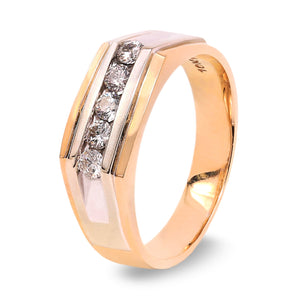 Two-tone Yellow and White Gold Men's Diamond Ring. 5 Round Natural Diamonds. 10k, TDW: 0.35ct, VS, FG