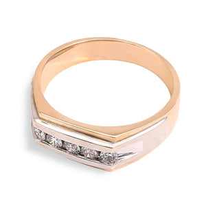 Two-tone Yellow and White Gold Men's Diamond Ring. 5 Round Natural Diamonds. 10k, TDW: 0.35ct, VS, FG