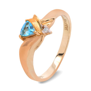10K Yellow Gold Ring Triangle Blue Topaz and Diamonds