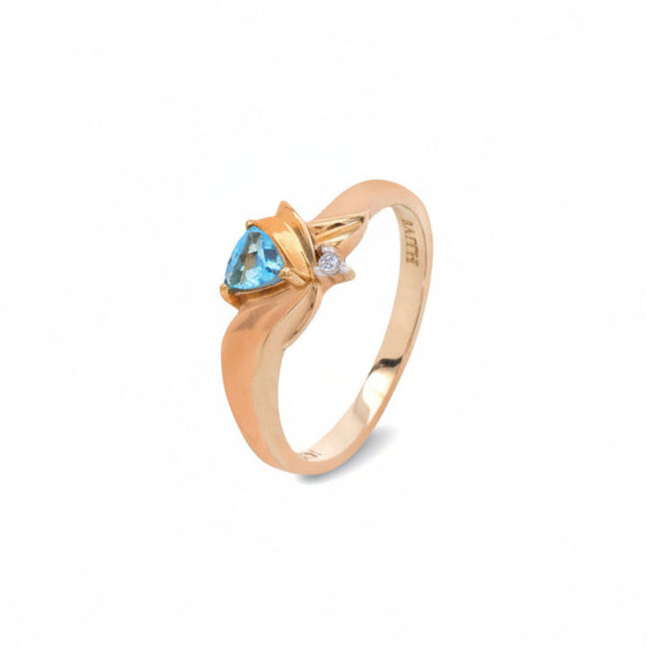 10K Yellow Gold Triangle Blue Topaz and Diamonds Ring