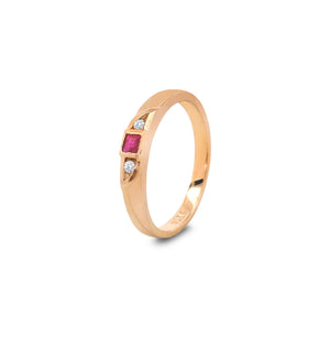 14K Yellow Gold Princess cut Ruby and Diamond Ring