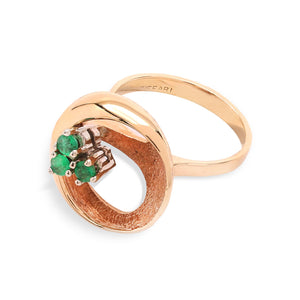 Yellow Gold Bowl Shape Emerald Ring. 14k, E.09CT