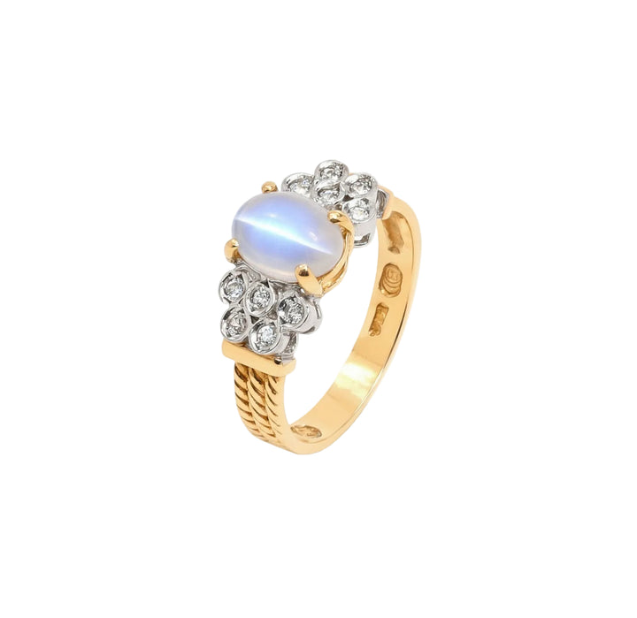 14K Yellow Gold Moon Stone and Diamond Ring