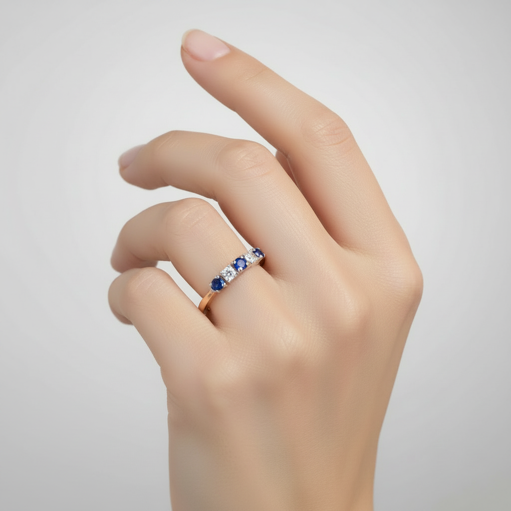 10K Two-Tones Gold Diamond and Sapphire Band