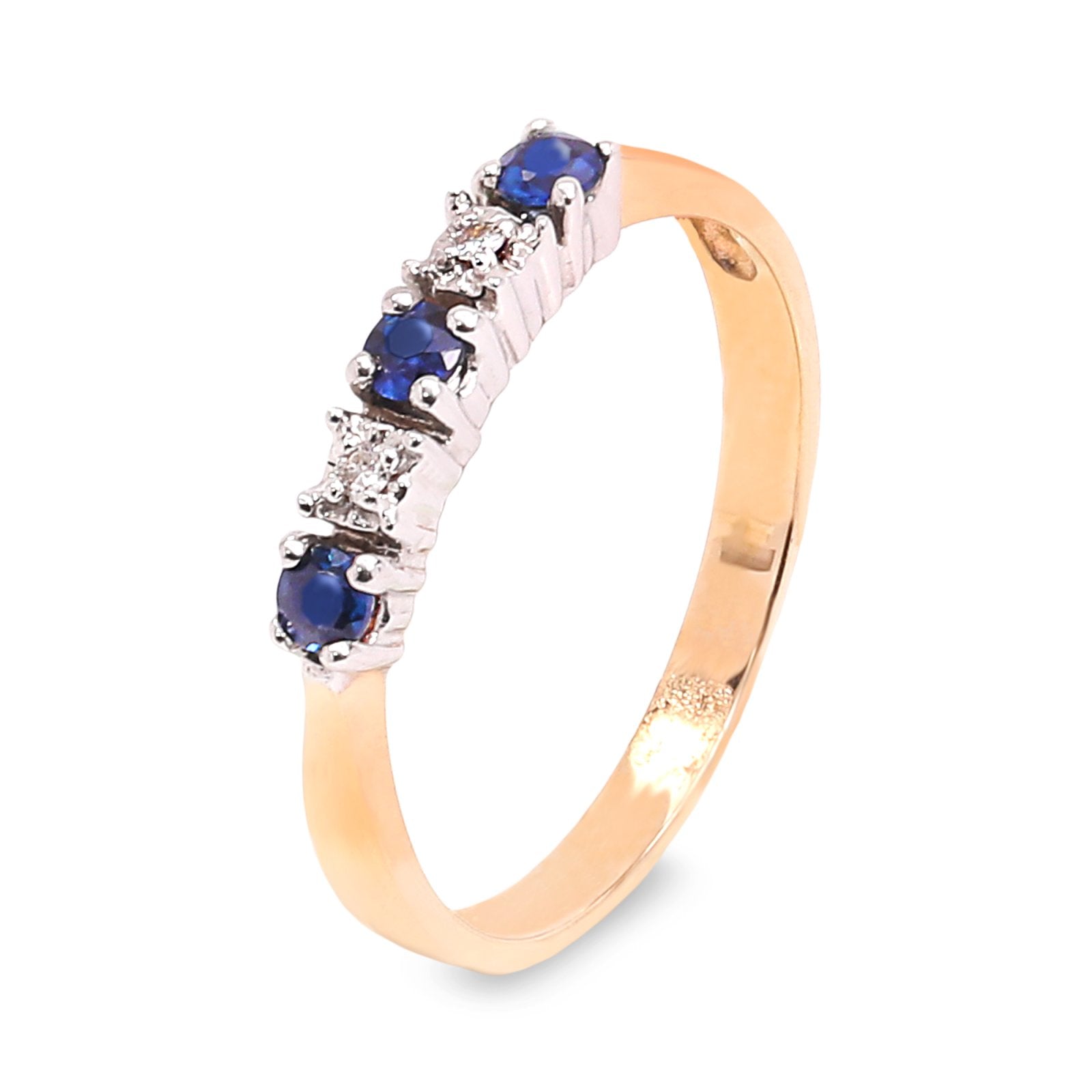 Two Tones  Gold two diamonds 3 sapphire band, 10k