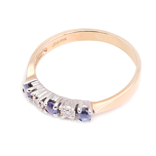 Two Tones  Gold two diamonds 3 sapphire band, 10k