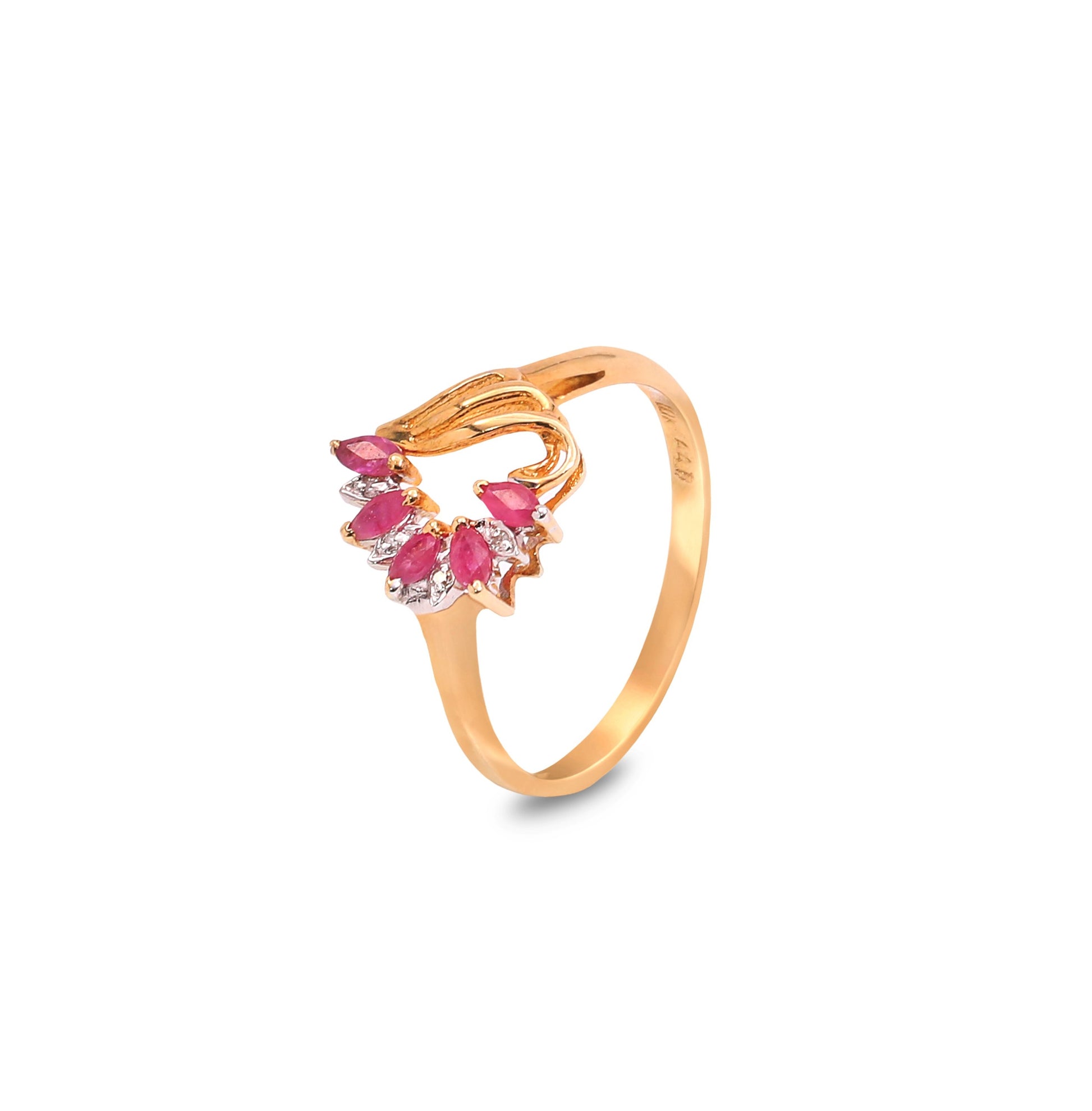 10K Yellow Gold Ring Ruby and Diamond Heart Setting